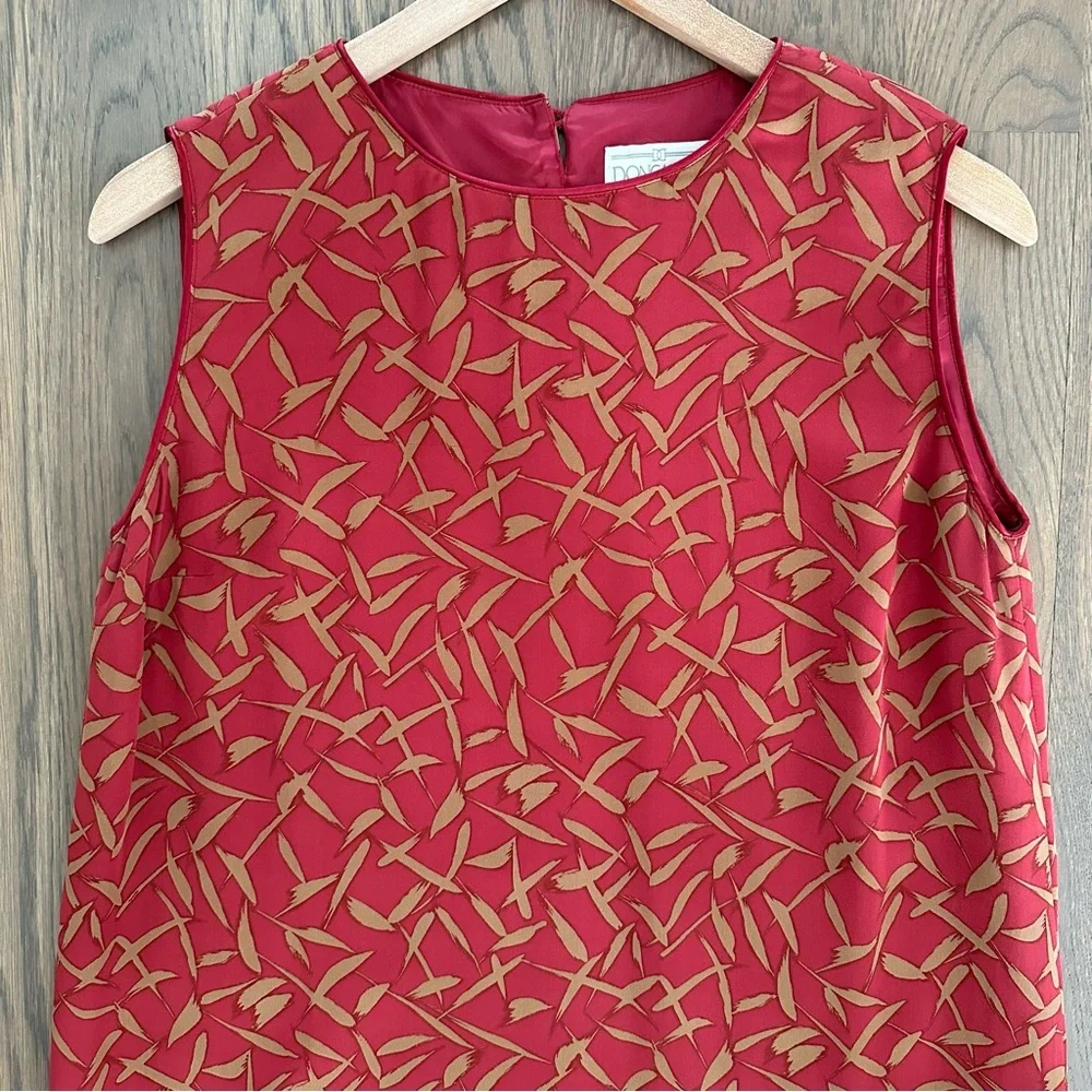Doncaster Vintage 100% Silk Sleeveless Tie Waist Dress in Red and Khaki Size 8